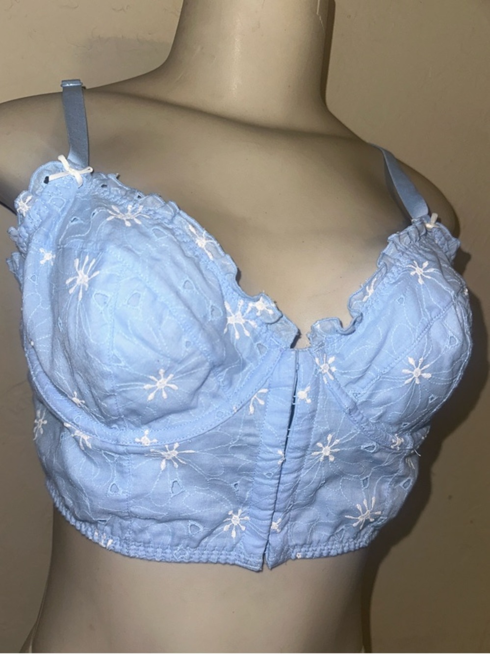 Free People Light Blue Embroidered Bustier Top